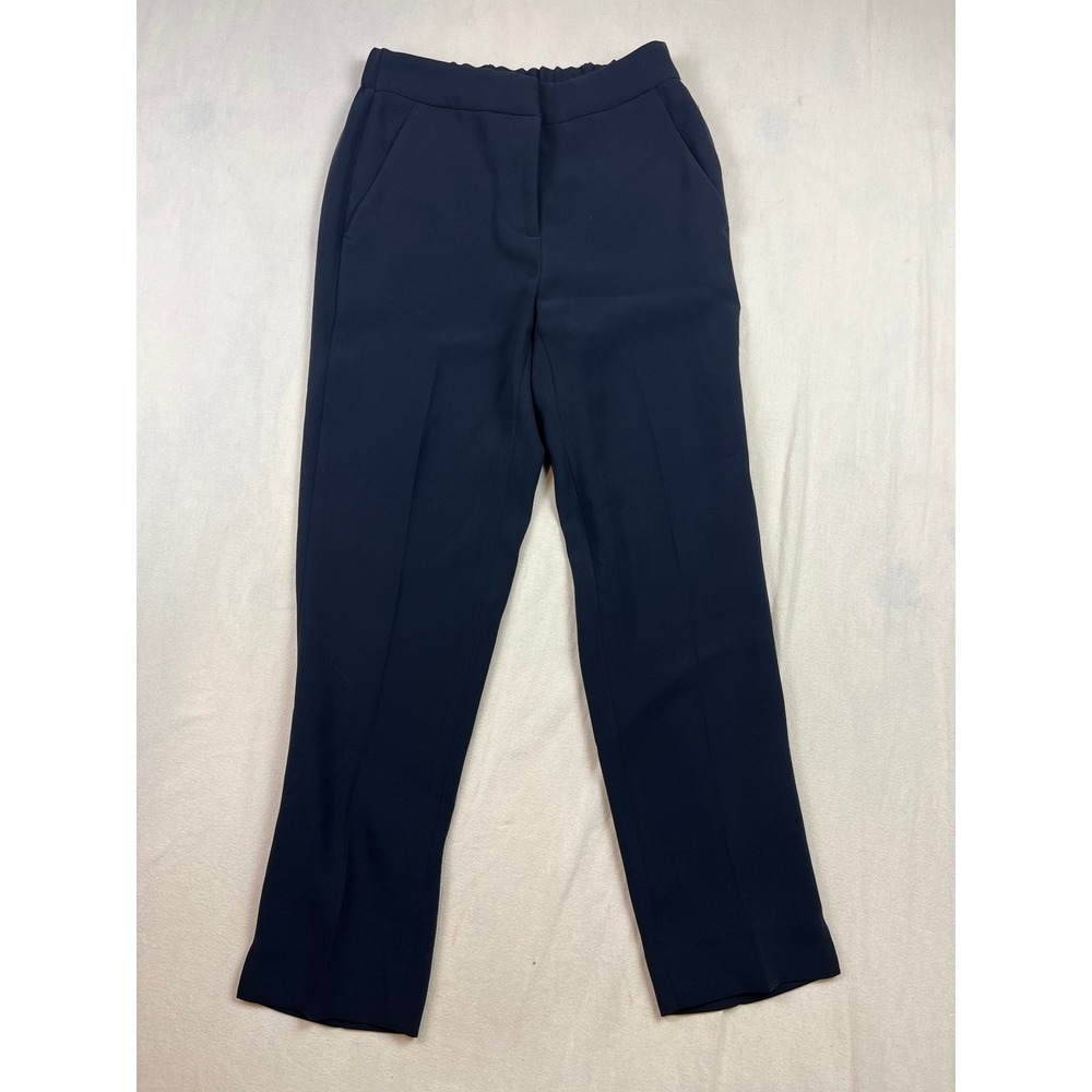 J.Crew Navy Blue Crepe Pull On Pant Petal Hem G7462 Womens 00 High Rise Straight